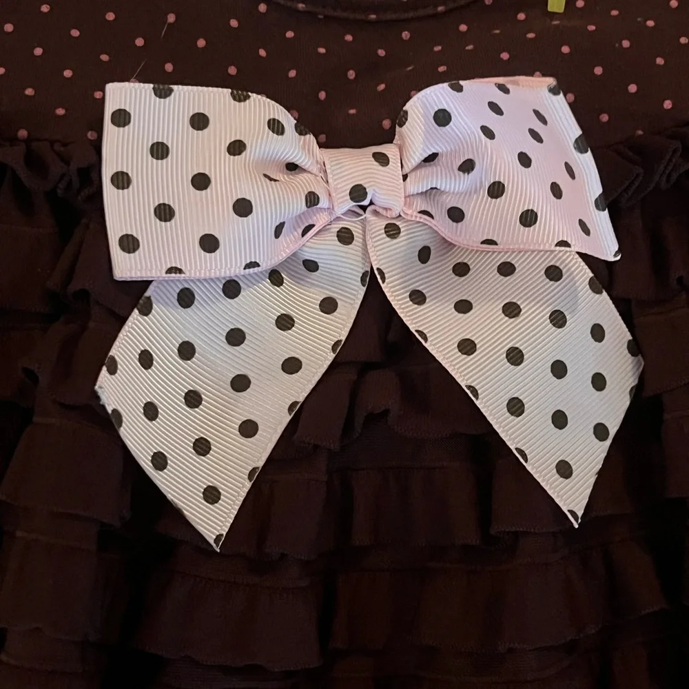 Bonnie Baby Brown Dress with Pink Polka Dot Bow - Picture 2 of 3